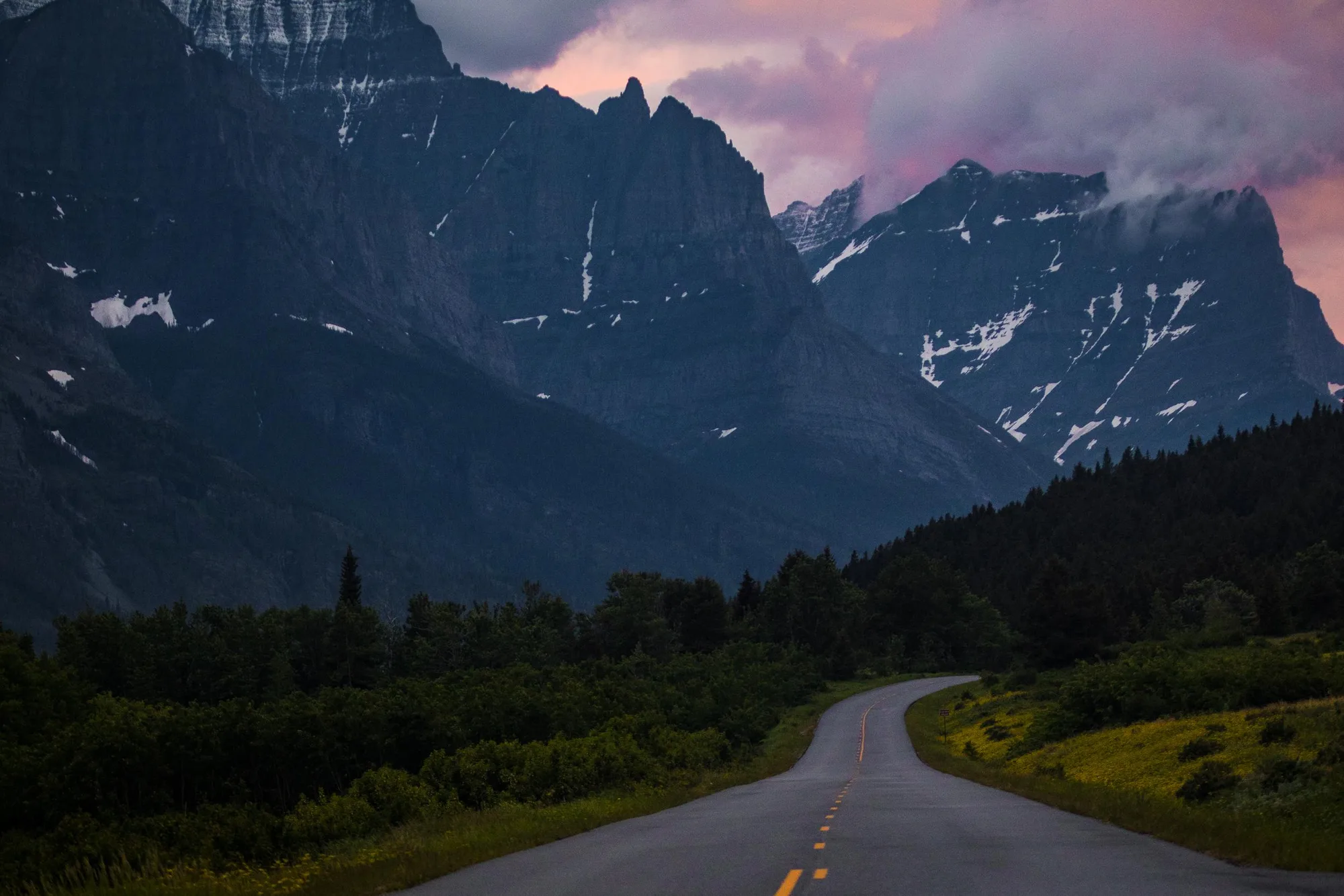 Forested mountain slopes and peaks along the Continental Divide, Glacier National Park