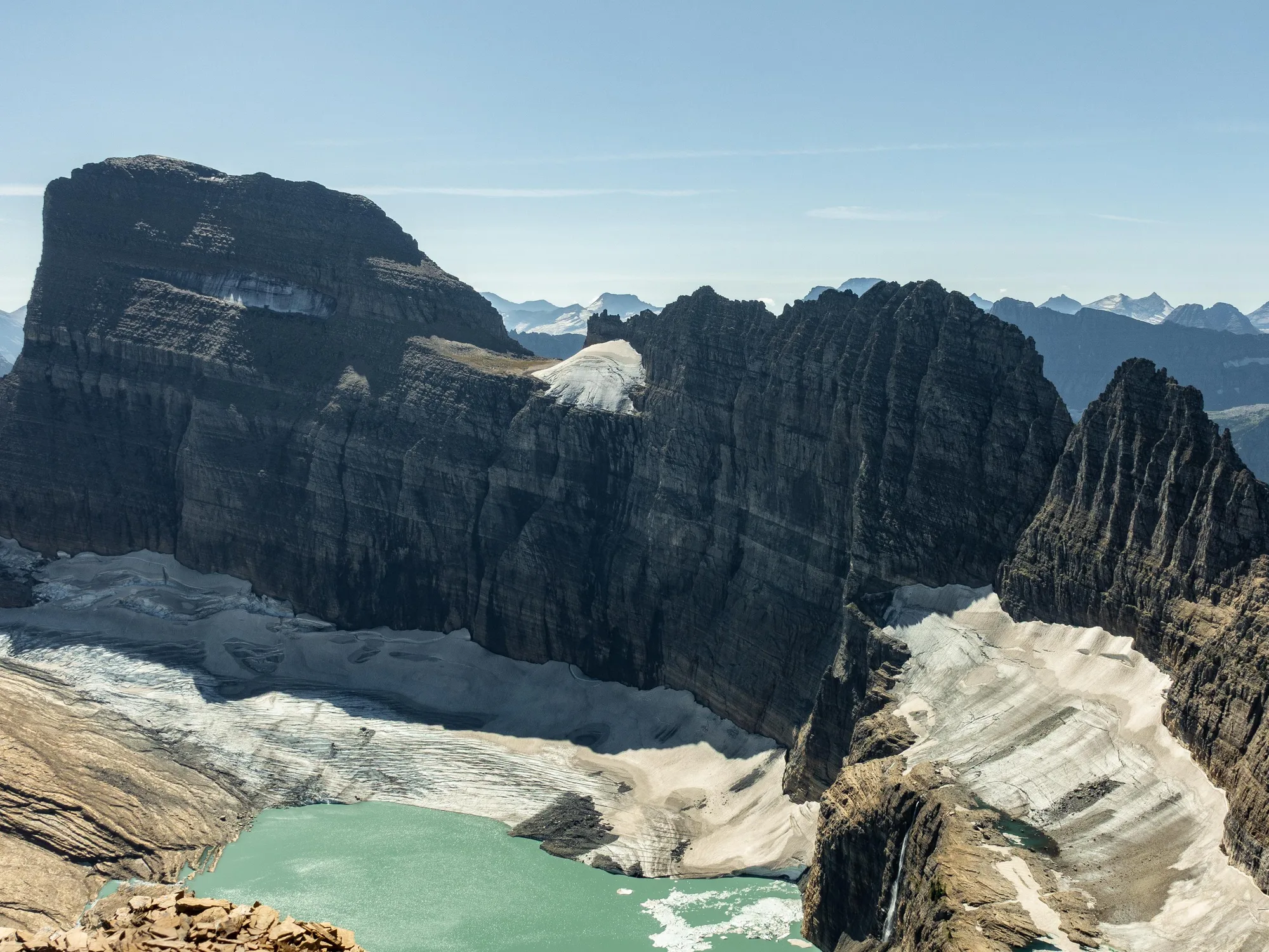 Alpine peaks and ridgeline along the Continental Divide in Glacier National Park