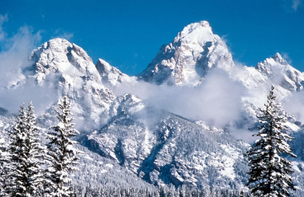 Winter sunrise on the snow-covered Teton Range, Grand Teton National Park