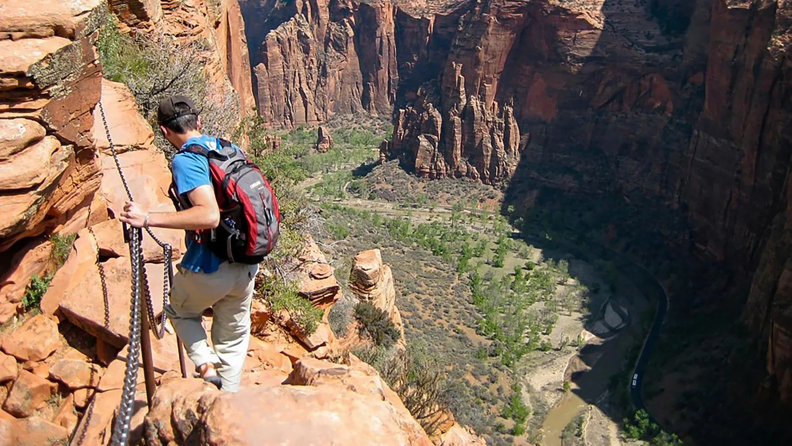 Hikers on the chained section of Angels Landing, Zion National Park
